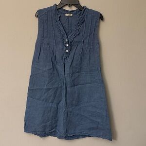 Alessia Pacini Linen Dress Womens L Ruffle V Neck Blue Beach Boho Cottage